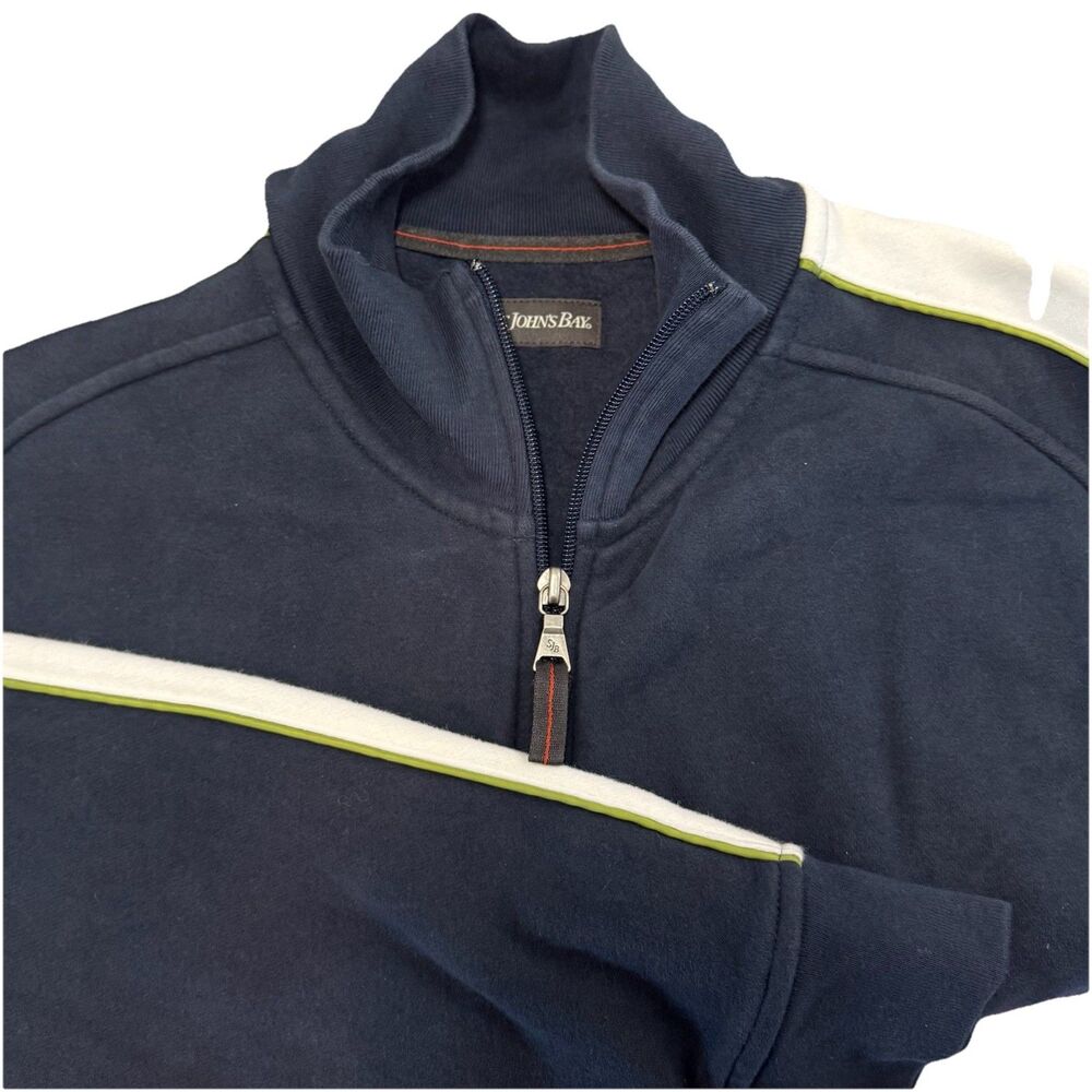 St Johns Bay Mens Navy Quarter Zip Track Jacket Athletic Style Size‎ LARGE